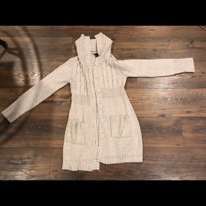 Long oatmeal colored buttoned cardigan